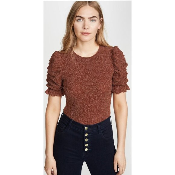 Moon River Copper Metallic Ruched Sleeve Top NWT Large - Picture 1 of 8